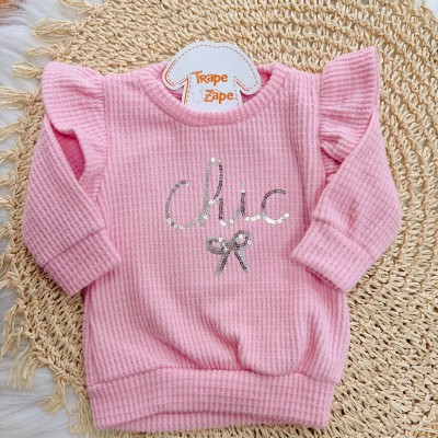 Conj. Casaco "Chic" e Calça em Malha Wafle - Rosa